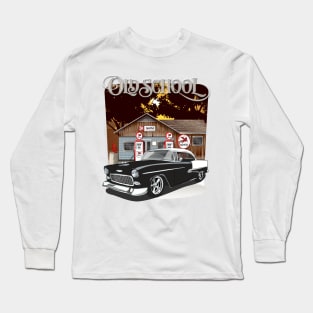 1955 Black & White Chevy Bel Air Old School Shirt Long Sleeve T-Shirt